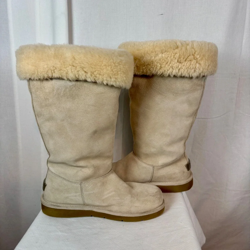 UGG Australia Sunburst Tall Suede Shearling Boots Sand 5163 Womens 8